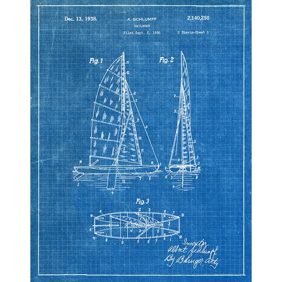 Original Sailboat Artwork Submitted In 1938 - Nautical - Patent Art Print