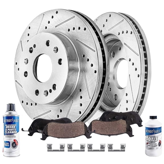 Detroit Axle - Front Brake Kit for Cadillac Escalade ESV EXT XTS Chevy GMC Silverado Suburban Express Sierra Savana Yukon XL 1500 Drilled Slotted Disc Brake Rotors Ceramic Brakes Pads Replacement
