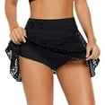 thumbnail image 4 of XIAQUJ Women Plus Size Bottom Running Swimwear Tankini Swim Beach Double Lace Crochet Skirted Mid Waist Bikini Bottom Swimsuit Short Skirt Black XXXXXL, 4 of 8