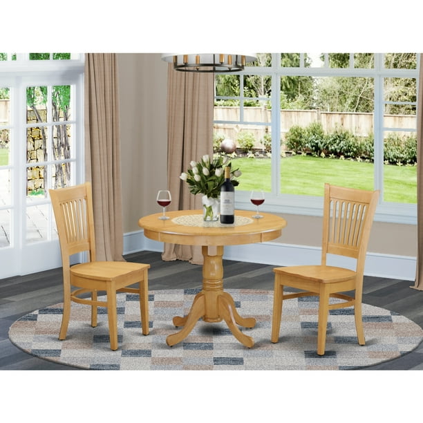 Anva3 Oak W 3 Pc Small Kitchen Table Set Small Dining Table And 2 Kitchen Chair Walmart Com Walmart Com