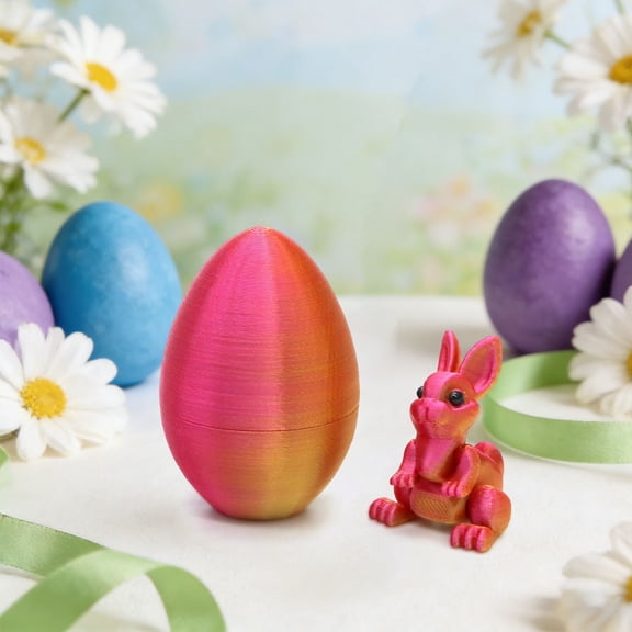 CuiLiyq 3D Printed Easter Eggs with Bunny Inside, 2.36 Inch Bunny Egg Easter Basket Stuffers Gifts, 3D Printing Animals Toys for Home Executive Desk Decor, Spring Holiday Decoration (G)