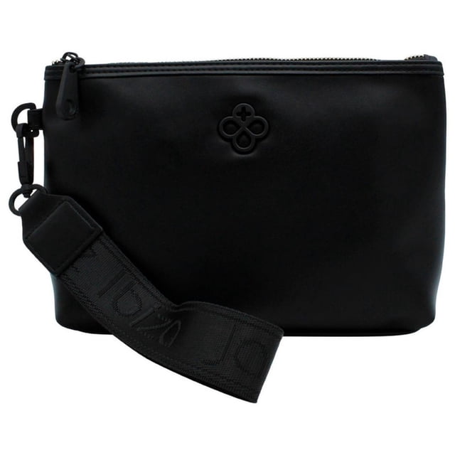 cosmetiquera jaime ibiza modelo ji 242 negro latidos 2024 negro unitalla, cosmetiquera negra rectangular de piel sintética lisa con cierre superior y logo Jaime Ibiza en relieve centrado; correa de mano ancha con mosquetón y forro interior naranja de la marca, vista frontal sobre fondo claro. Se usa también como organizador de accesorios de viaje o neceser diario.