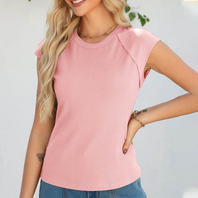 Débardeurs pour Femmes, Camisole Décontractée Sans Manches, Haut d'Été Coupe Ample à Col Rond, Mélange Polyester Spandex pour Usage Quotidien