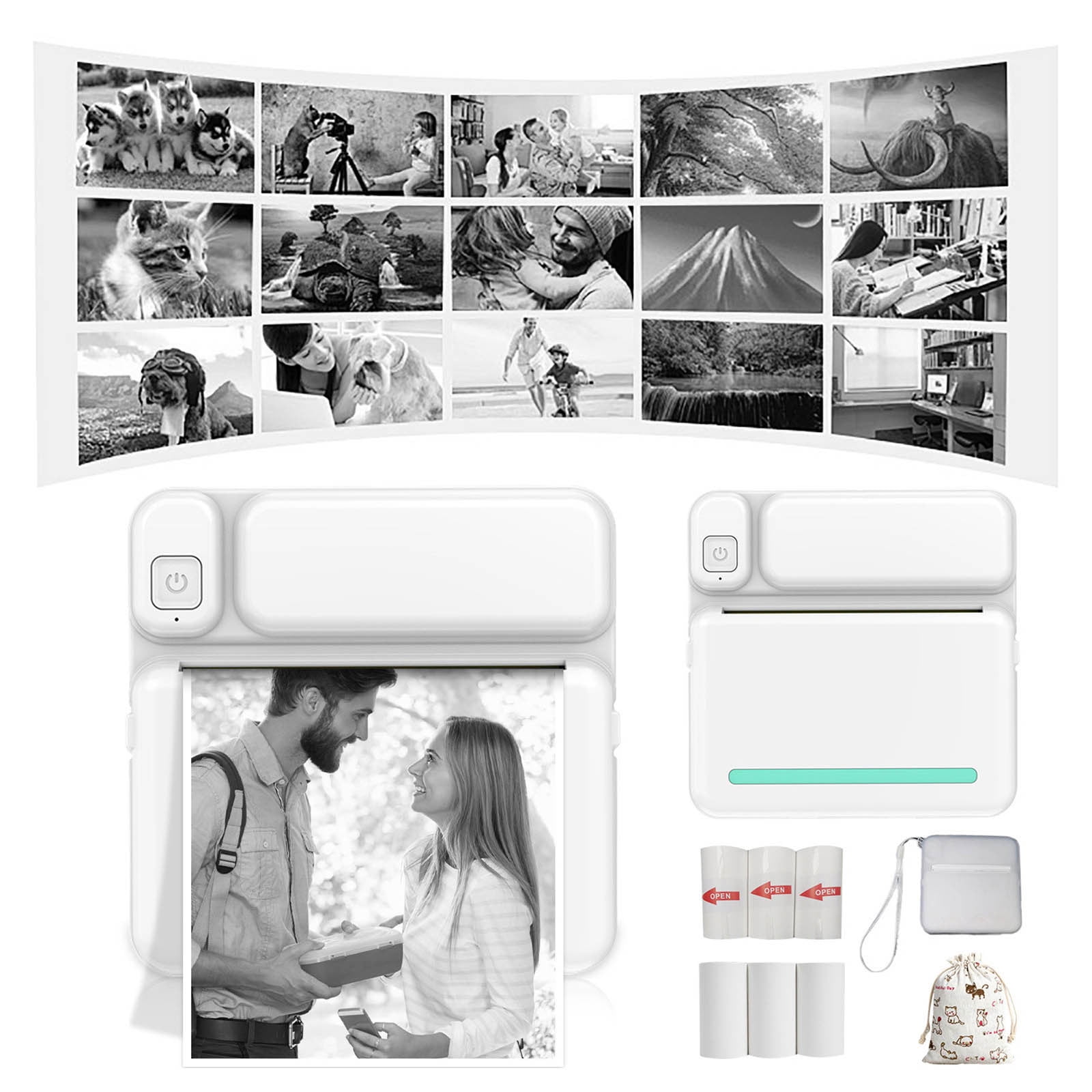 Mini Thermal Printers, Bluetooth Pocket Printers, Portable Inkless Sticker Printers, Compatibles with iOS & Android or Tablet, for Notes/Lists/Label/Memo/Scrapbook, Photos