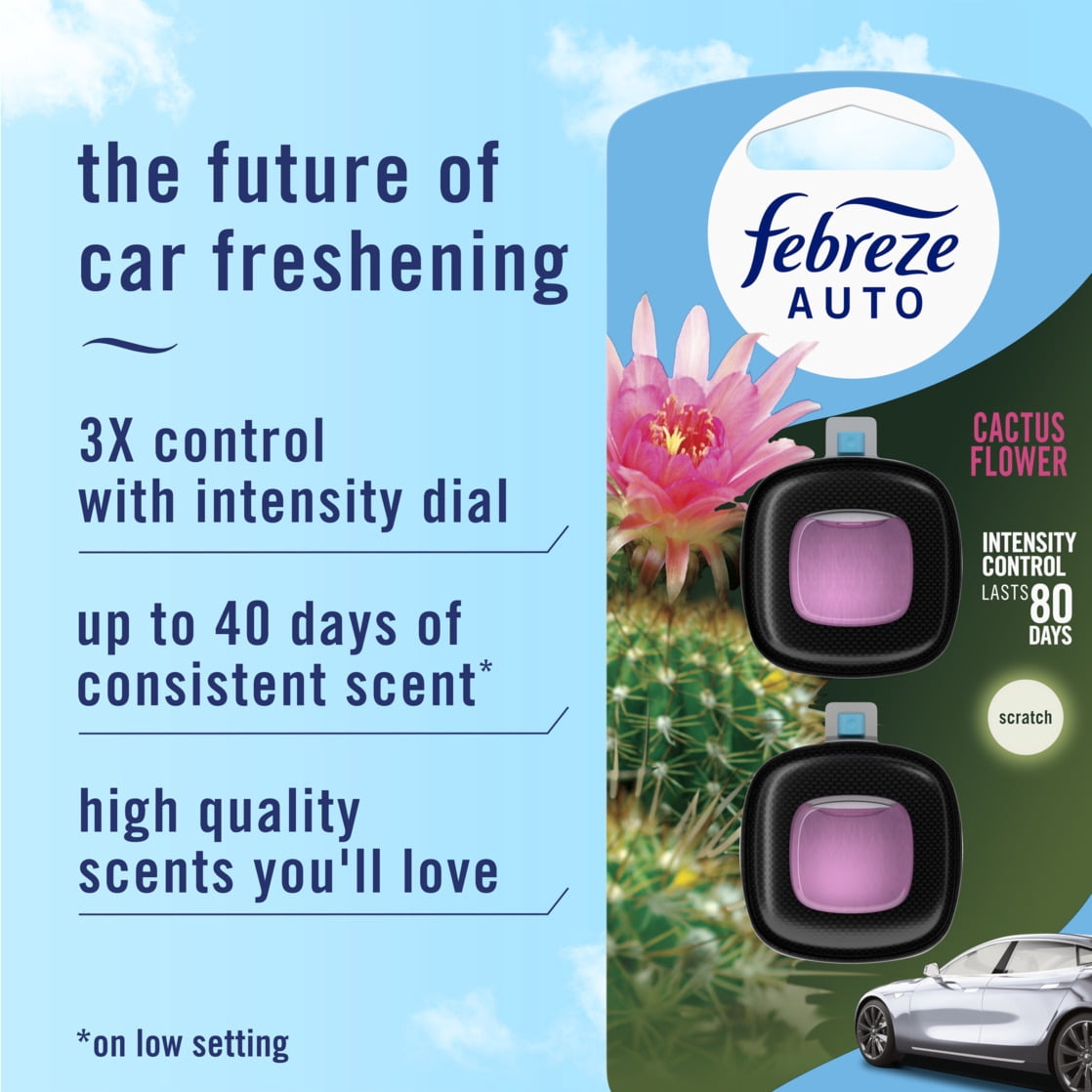 (2 pack) Febreze AUTO Car Air Freshener, Odor-Fighting Car Vent Clip, Cactus Flower, 2 Count