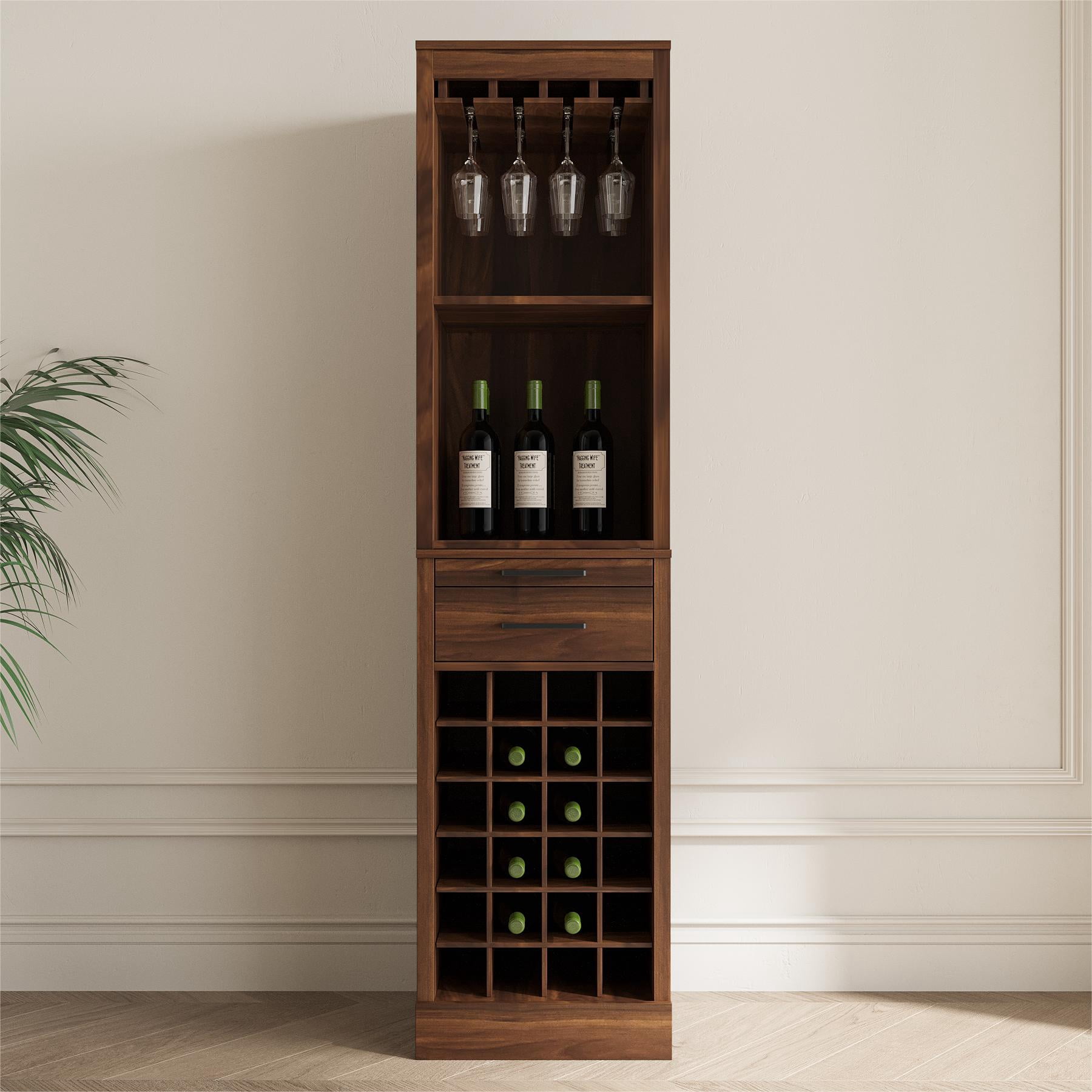 24 Wine Bar Cabinet,Farmhouse Wine Bar Cabinet Buffet Cabinet & Sideboard Cupboard for Living,Dining Room,Walnut Brown