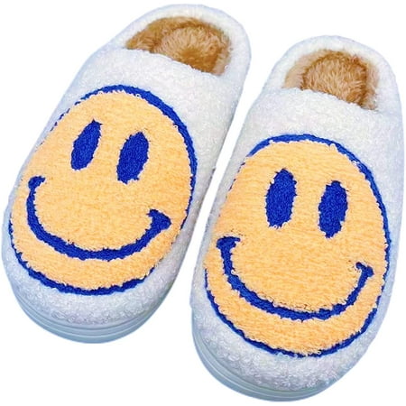 

Smile Face Slippers Warm Cozy Foam Slide Fuzzy Slides with Soft Memory Foam Comfort Cotton Slip on Warm Slipper Anti-Slip Soft Sole Slippers for Kids Women Slip-in Men