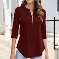 thumbnail image 3 of Women's 3/4 Length Sleeve V Neck Flowy Tunic Blouses Work Tops Shirts with Zippers, 3 of 3