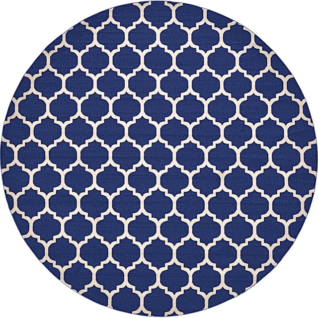 Unique Loom 3121501 Moroccan Lattice Round Rug, 12' 2", Navy Blue/Beige