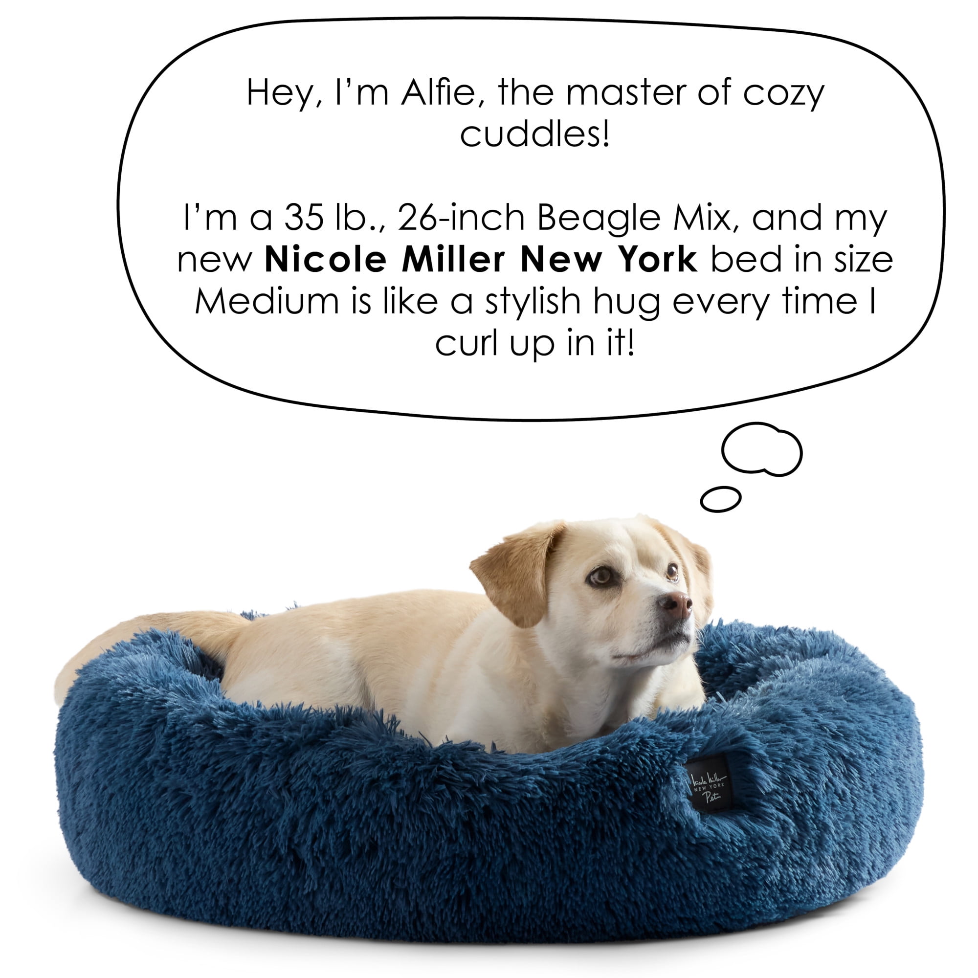 NICOLE MILLER NEW YORK PET Ellie Fuzzy Solid Donut Pet Bed, Plush, Cozy & Calming, Water Repellent, Non-Slip Bottom, 100% Machine Washable, Gold, Medium 28"x28"x7" Round