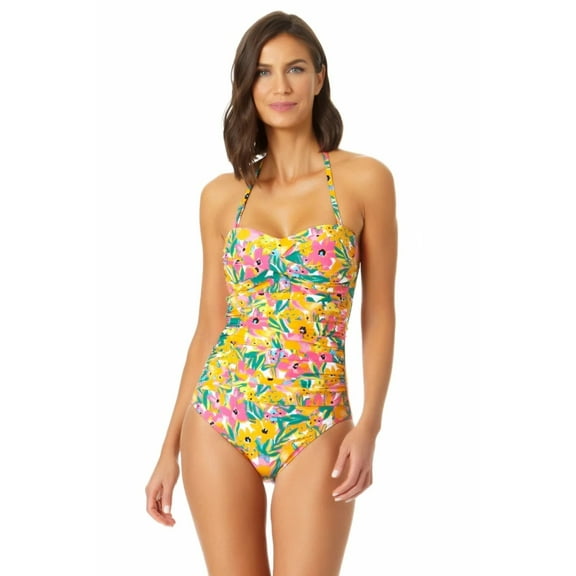 MSRP $98 Anne Cole Women Twist Front Shirred One Piece Swimsuit Size 8