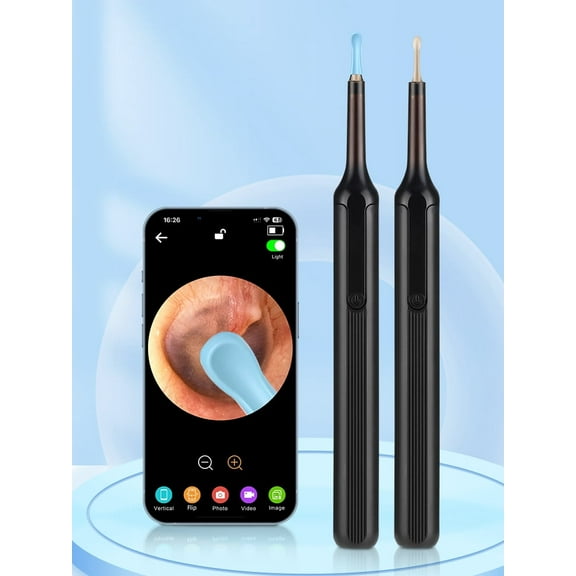 Ear Camera and Wax Remover，Ear Wax Removal Tool，Ear Cleaner with 30W HD camera,Earwax Removal Kit with Camera,Ear Cleaning Kit with 4 Replacement Tips,Wireless Ear Cleaning Otoscope Black