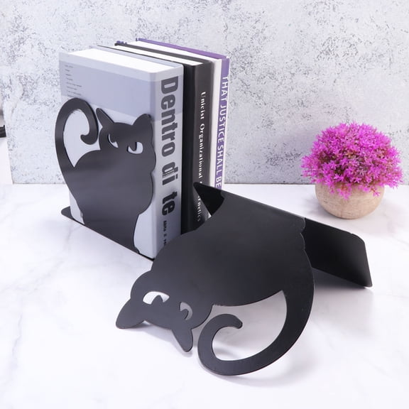 OULII Creative Cat Design Bookends for Books Made of Metal in Black Color Ideal for Home Library Use 7 Inch