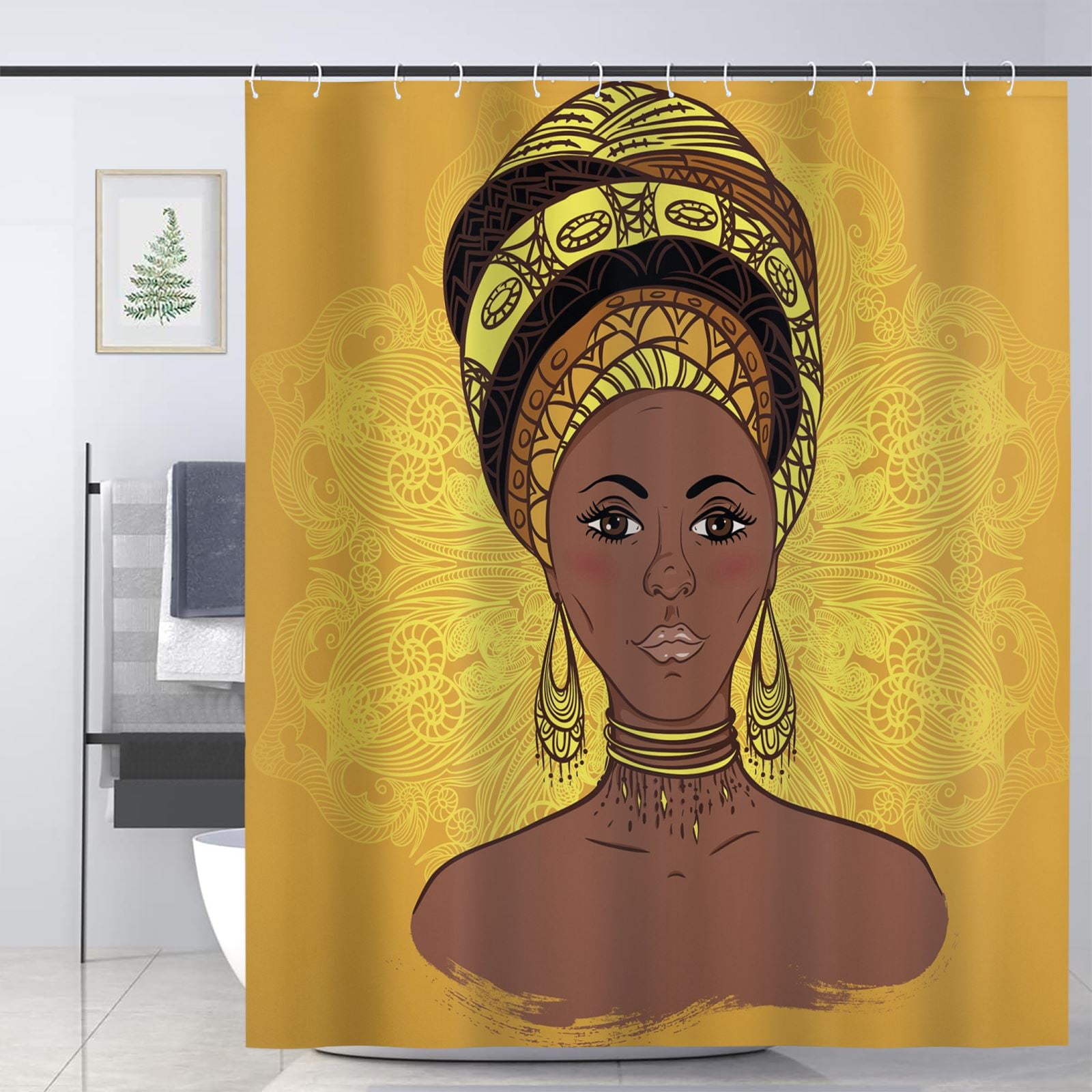 JOOCAR African Woman Shower Curtain for Bathroom Decoration Fabric