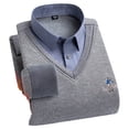 thumbnail image 2 of Suéter de lana de invierno para hombre, de dos piezas, grueso, sin costuras, con cuello de camisa, jersey de lana, cálido, de punto, 2 of 5