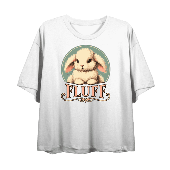 Fluff Bunny Women's White Crew Neck Short Sleeve Crop Tee-Medium