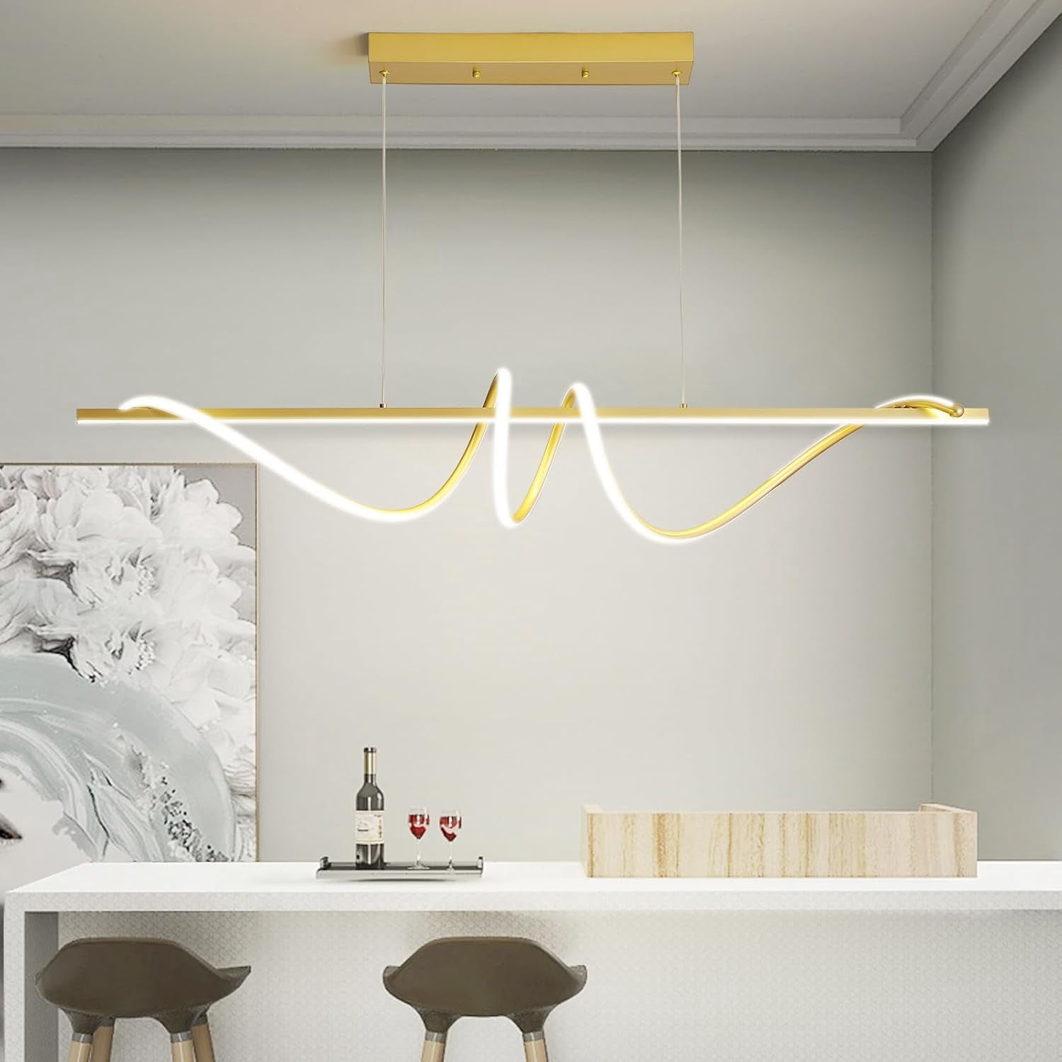 39inch Gold Chandelier Modern Ceiling Spiral Pendant Light Fixtures Hanging LED Color Temperature and Height Adjustable Chandeliers for Dining Room Living Room Bedroom Kitchen Island