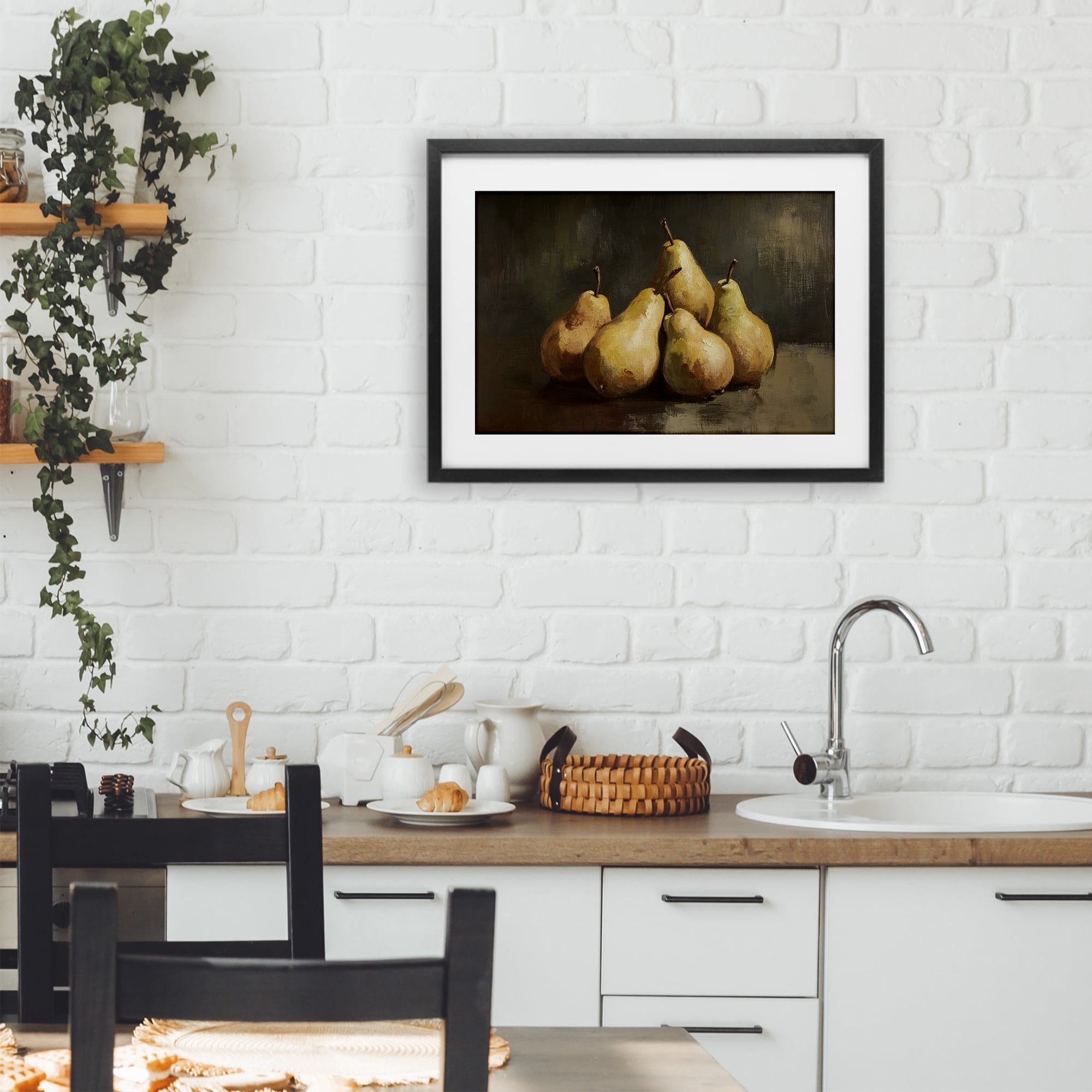 Stupell Industries Golden Pears Still Life Black Framed Print Under Glass, design by Petal Prints Design