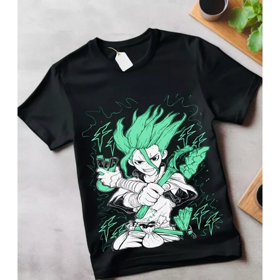 VINTAGE Dr. Stone Senku Ishigami T-shirt Anime Manga T-shirt Taiju Oki Ryusui Gift Shirt