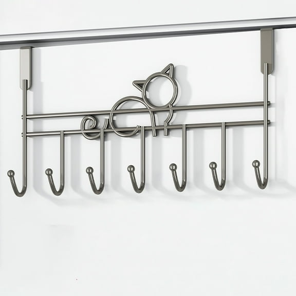 Over The Door Hooks for Hanging, Kitty Stainless Steel Wall Hanger, 7 Dual Coat Hook, Bathroom & Kitchen