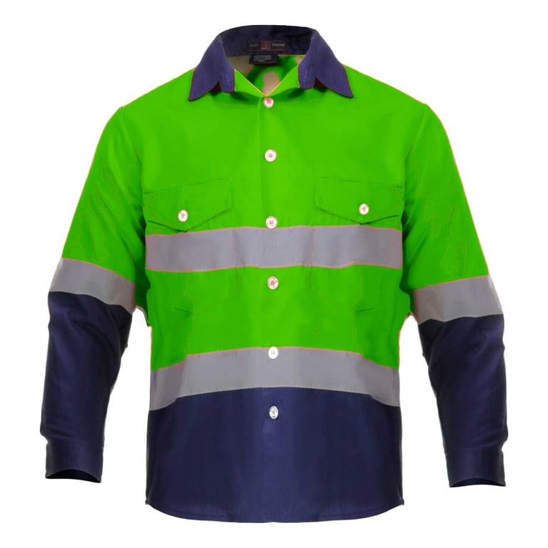 Just In Trend High Visibility Hi Vis Reflective Safety Work Shirts  (3X-Large, Green/Navy Blue)