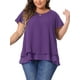 thumbnail image 1 of Blusa de Chiffon de Talla Grande para Mujeres Agnes Orinda con Volantes, Mangas Cortas, Cuello en V, Dobles Capas, Casual, 1X, Morado, 1 of 6