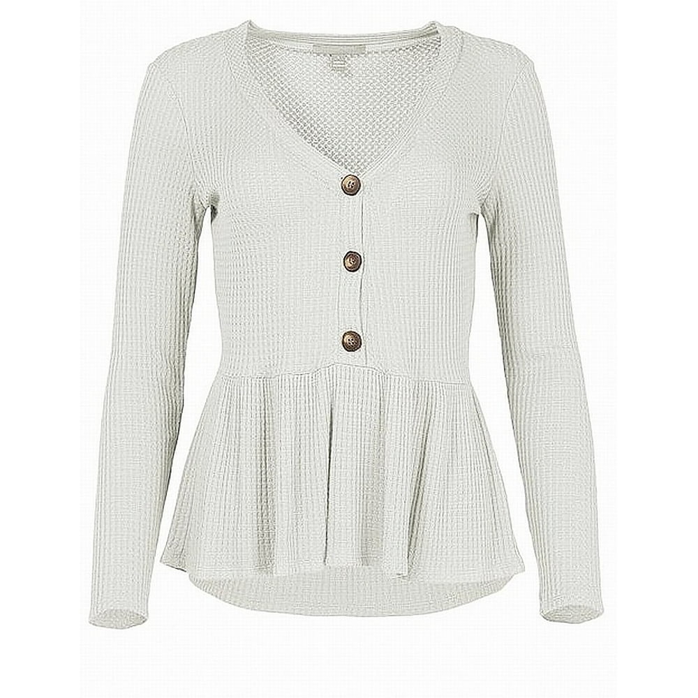 Juniors Peplum Top Waffle Knit ButtonUp VNeck XS