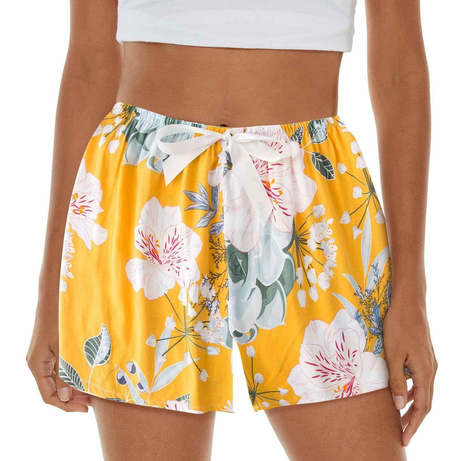 WOXINDA Womens Pajama Shorts Soft Sleep Shorts Lightweight Printed Bow