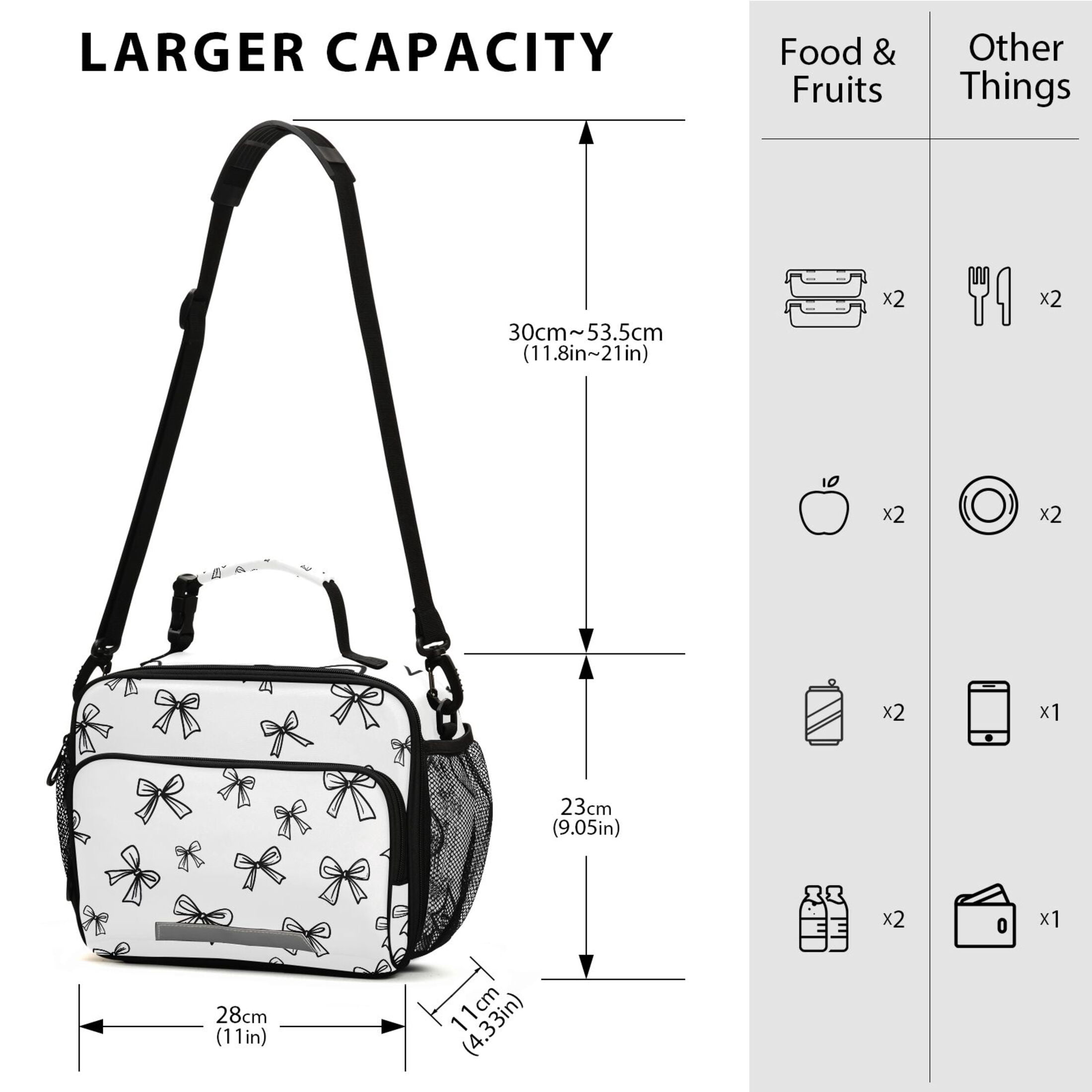 ALAZA Line Bows Lunch Box Insulated Cooler Bag Reusable Tote Bags Shoulder Strap