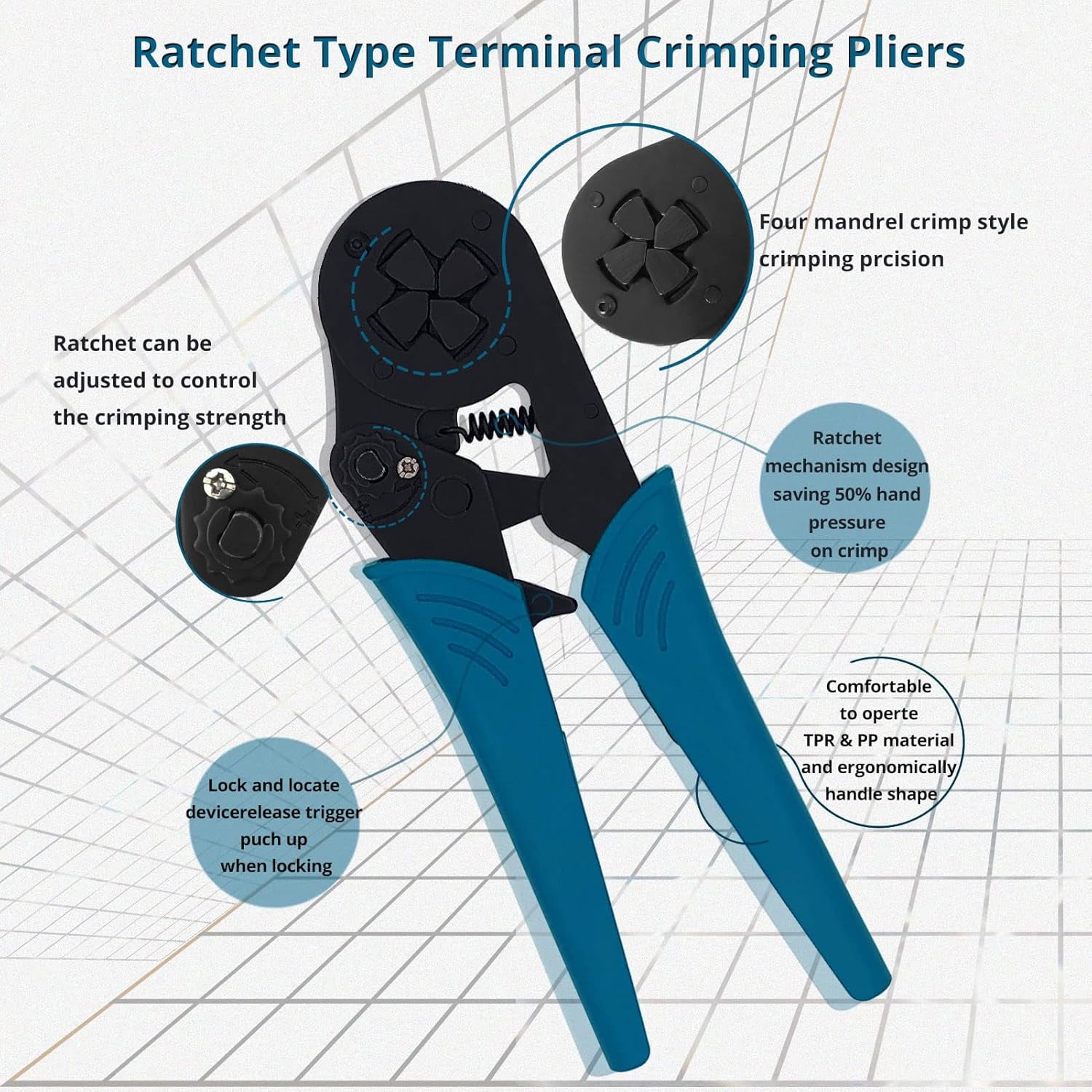 ABCISI Crimper Plier HSC8 16-4 Self-adjustable Crimping Tools, Used for 6.0-16.0mm2 (AWG10-5) Cable End-sleeves, Applicable for Tubular Bare Terminal and Pre-insulated Terminal