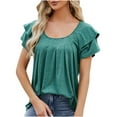 thumbnail image 2 of Njoeus Womens Tops Casual Round Neck Tunic Top Summer Ruffle Short Sleeve T Shirts for Women Basic Tees Loose Flowy Blouses S-XXL, 2 of 6