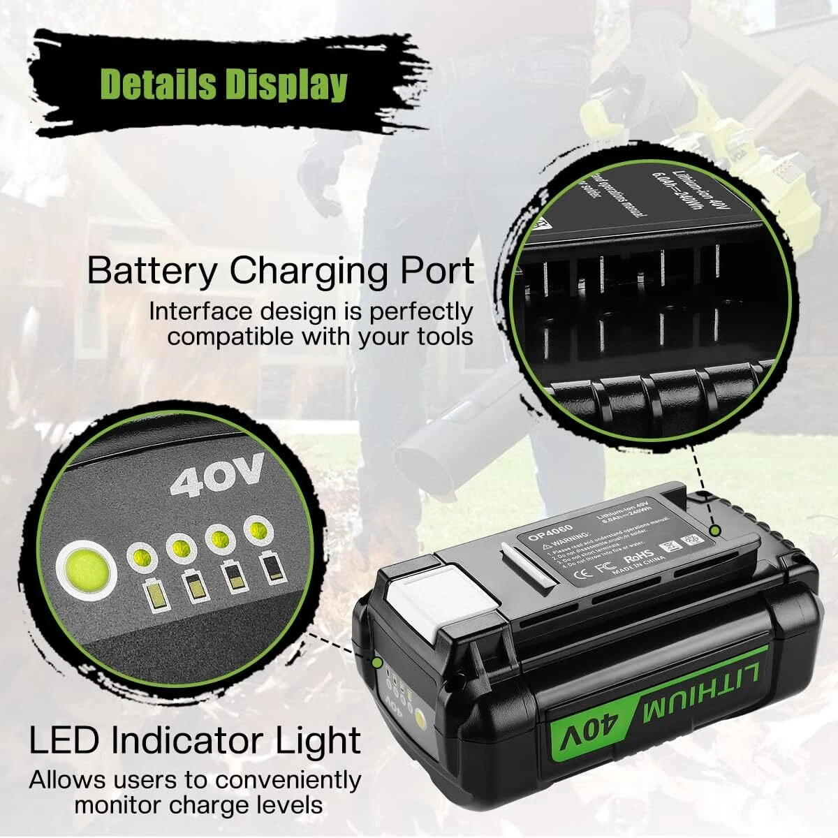 For RYOBI 40V 8.0Ah Lithium-Ion Battery Replacement OP40201 OP40261 OP4030