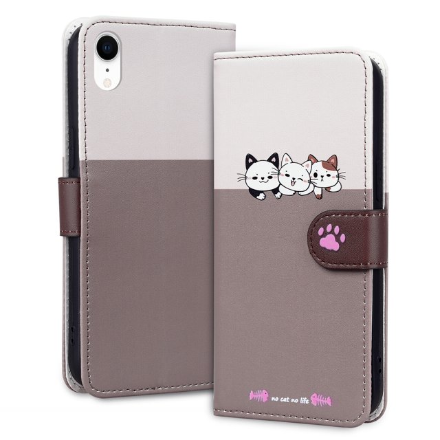 Compatible avec iPhone XR Étui Portefeuille Motif Animaux Mignons avec Fentes pour Cartes Couverture Rabattable
