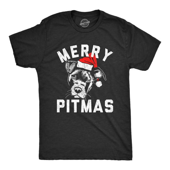 Mens Merry Pitmas T Shirt Funny Christmas Dog Pitbull Lover Pitty Holiday Graphic Novelty Tee Graphic Tees