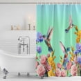 thumbnail image 2 of Teal Green Hummingbirds Shower Curtain Set - Extra Long 72" x 96" Washable Bathtub Curtain with 12 Hooks, Spring Watercolor Flowers Plant Waterproof Fabric Shower Curtains for Bathroom/Bathtub Décor, 2 of 6