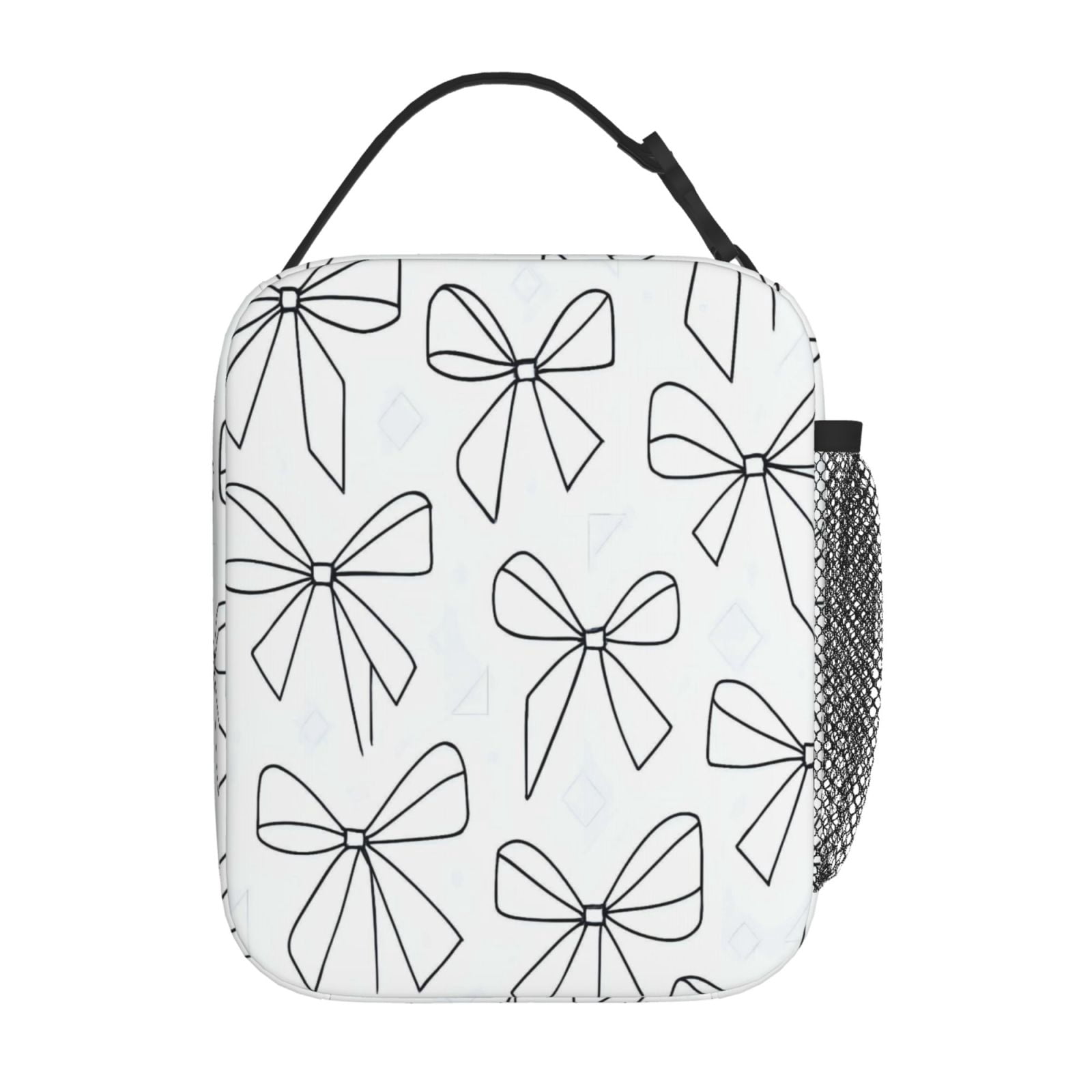 Lunch Bag For Women Men Insulated Portable Lunch Box Bento Box Office Picnic Travel Cooler Bag Modern Minimalist Thin Black And White Ribbon Bow Pattern