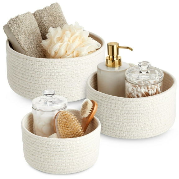Farmlyn Creek 3 Piece Round Basket Set - Versatile Storage Bins for Organizing - Space-Saving Nesting Round Baskets for Shelves - Pack of 3, 9x9x4.5in/8.3x8.3x4.3in/7.5x7.5x4in