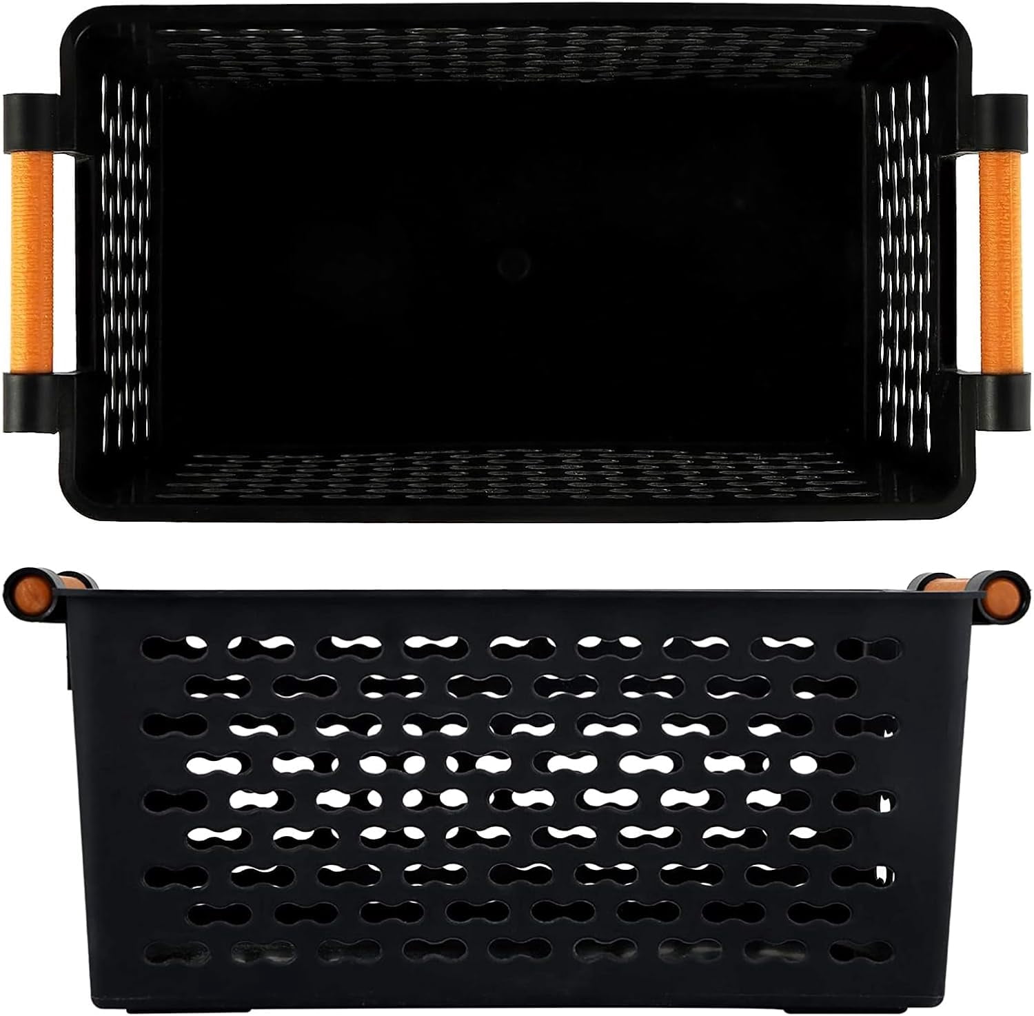 6 Pack Plastic Storage Basket, Black Basket Organizer Bin with Handles for Home Office Closet, 6 x 12 x 5 Inches