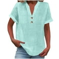 thumbnail image 5 of Womens Tops Plus Size Short Sleeved Button V-neck Casual Solid Color T-shirt Mint Green XXL, 5 of 6