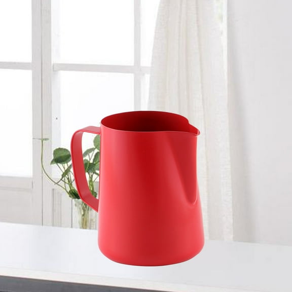 LABELEPH Red Steaming Pitcher 400ml 1Pack for Coffee Makers with Pointed Spout and Non-Rusting Material