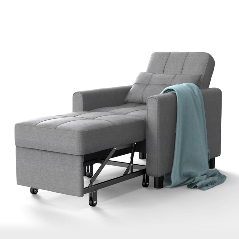 Bezseller 3-in-1 Sleeper Sofa Chair Bed With Storage - Convertible Pull-Out Couch, Adjustable Backrest, Light Grey For Living Room & Apartments