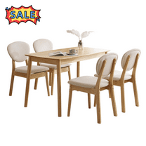 Tcbosik 5-Piece Dining Table Set, Compact Mid-Century Modern Table & Chair Set for Home, Apartment, 4 Upholstered Chairs with Padded Seat, Natural
