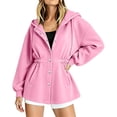 thumbnail image 2 of Ghalytn Women's Fleece Lined Hooded Jacket Waist Cinched Coat Zip and Snap Button Front Long Sleeve Outerwear with Pockets, 2 of 7