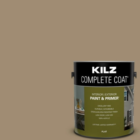 KILZ Complete Coat Paint & Primer, Interior/Exterior, Flat, Roasted Mushroom, 1 Gallon