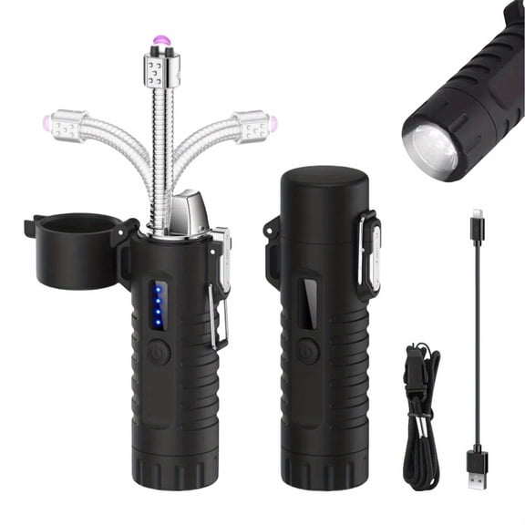FYROXIA Extensible Outdoor Camping Lighter - Dual-Purpose Pulse Plasma Igniter & Flashlight, 360-Degree Flexible Neck for Hiking, BBQ, and Emergency Survival