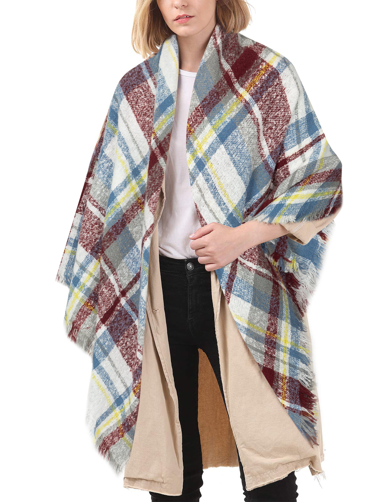 Chama Women's Blanket Scarf Winter Warm Plaid Wrap Shawl Scarves with  Tassels