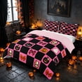 thumbnail image 2 of Homewish Pink Bow Skull Plaid Bedding for Girls, Kawaii Ghost Cat Pumpkin Duvet Cover Full, Hot Pink Black Orange, Pink Reversible 3 Pieces, 1 Duvet Cover and 2 Pillowcases, 2 of 5