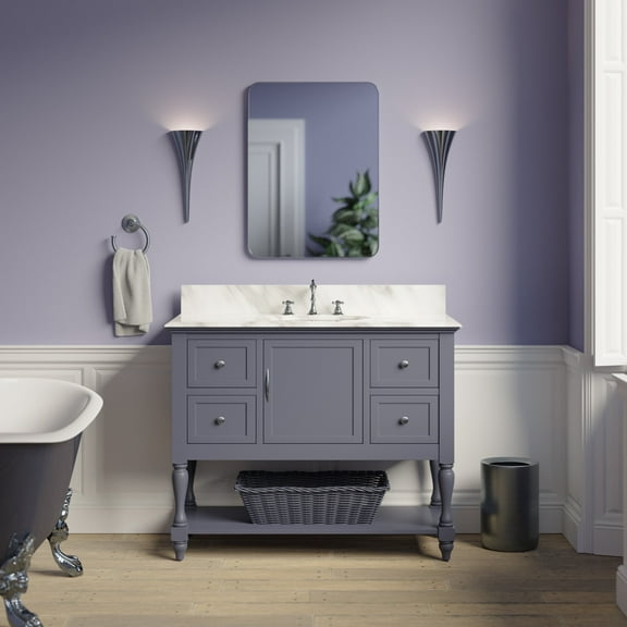 Beverly 42" Bathroom Vanity with Marine Gray Cabinet and Carrara Marble Top