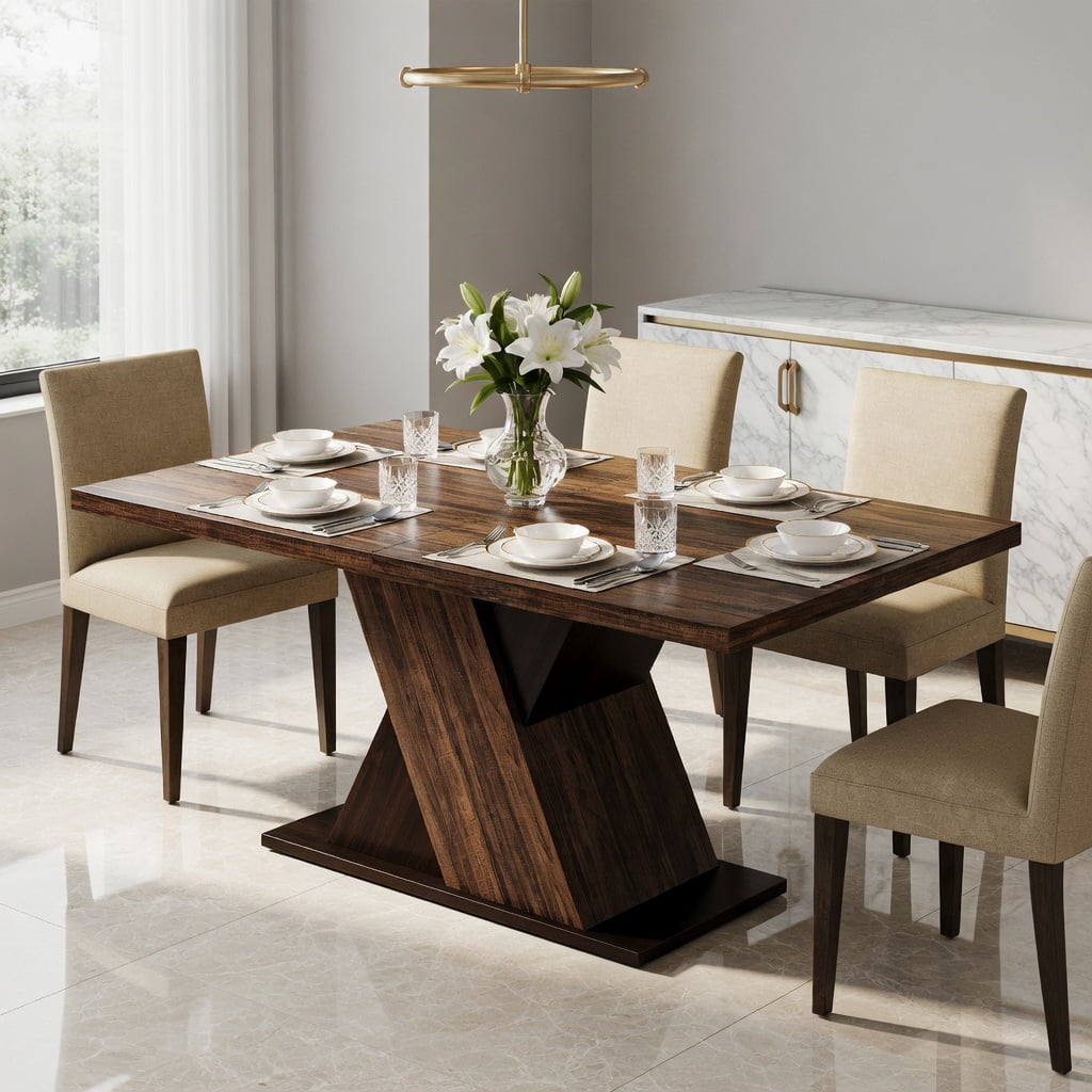 Hommoo 55 Inch Farmhouse Dining Table for 4-6 People, Kitchen Table with MDF Construction, Easy Assembly, Walnut