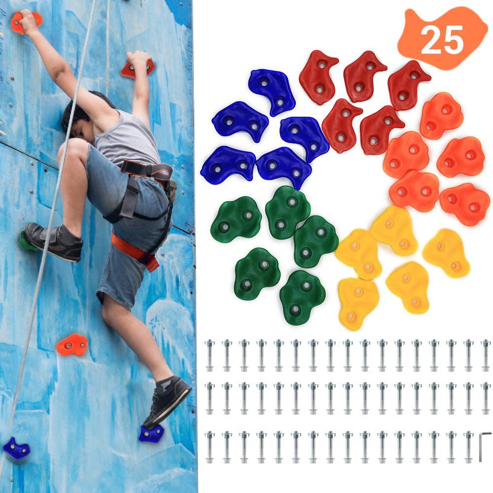 Gold Toy 25 DIY Rock Climbing Holds for Kids & Adults, Climbing Wall Grip  Kits for Outdoor Indoor Home Playground with Mounting Hardware for Up to 2